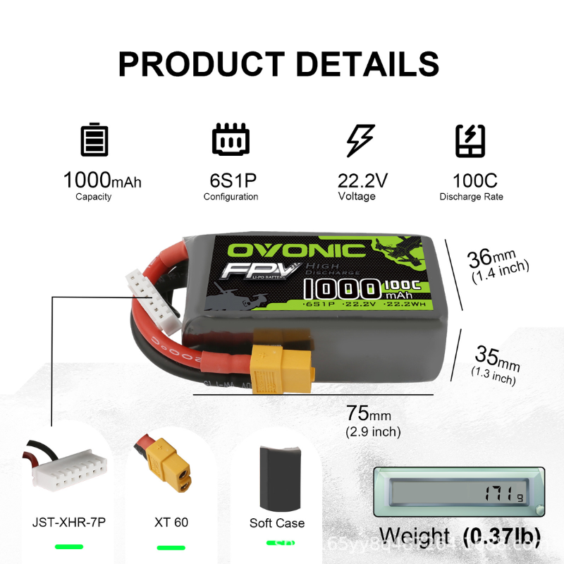 2Pcs OVONIC 1000mAh 100C 22.2V - Drone Rc Race บทวิจารณ์และราคา