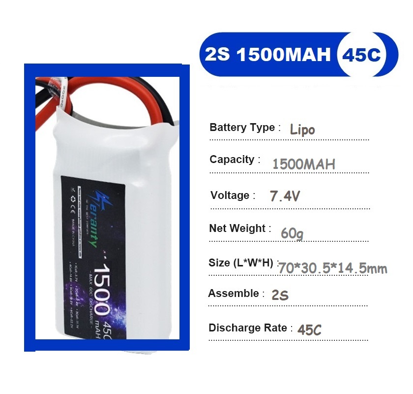 2PCS 7.4V Lipo 2S Battery 1500 - Drone Rc Race บทวิจารณ์และราคา