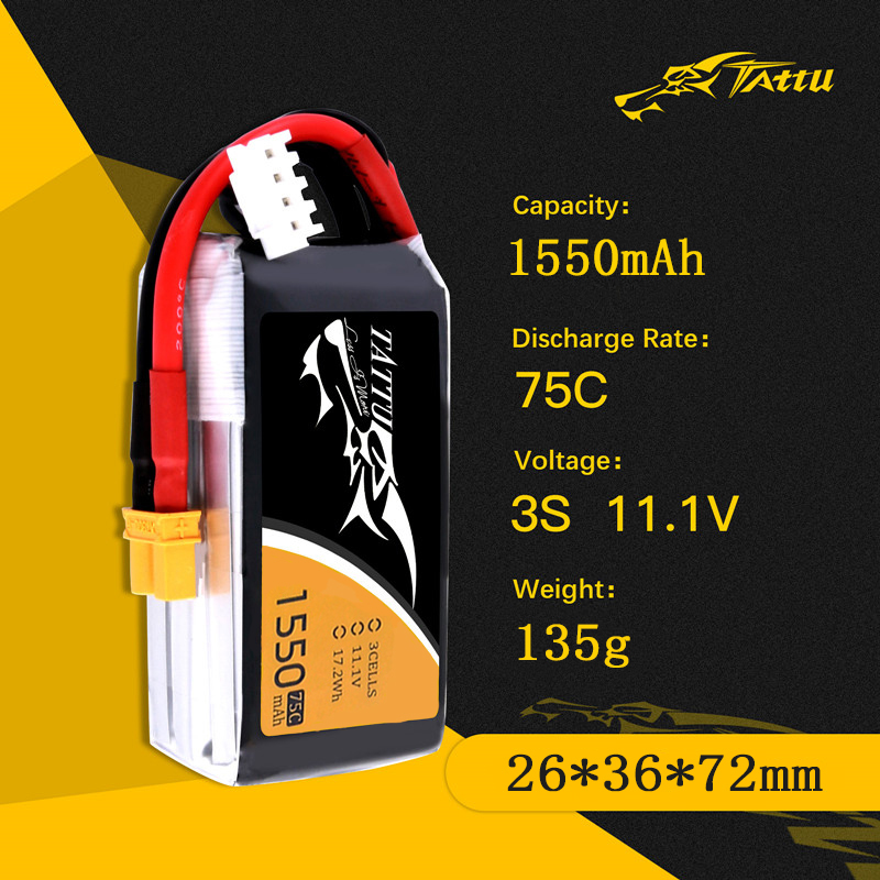 TATTU 3S 11.1V 1550mAh 75C LiP - Drone Rc Race บทวิจารณ์และราคา